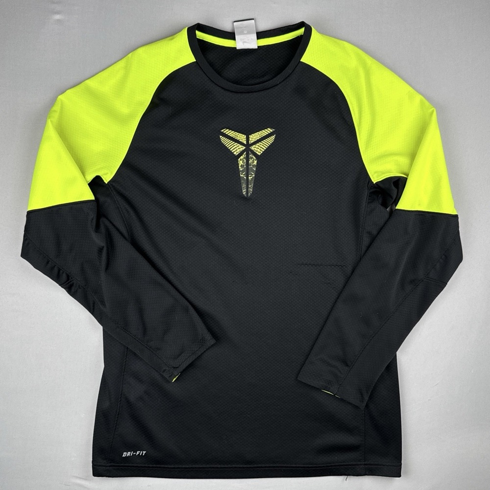 Nike Kobe Bryant Dri-FIT Basketball Shirt Mens Large Black Volt Long Sleeve